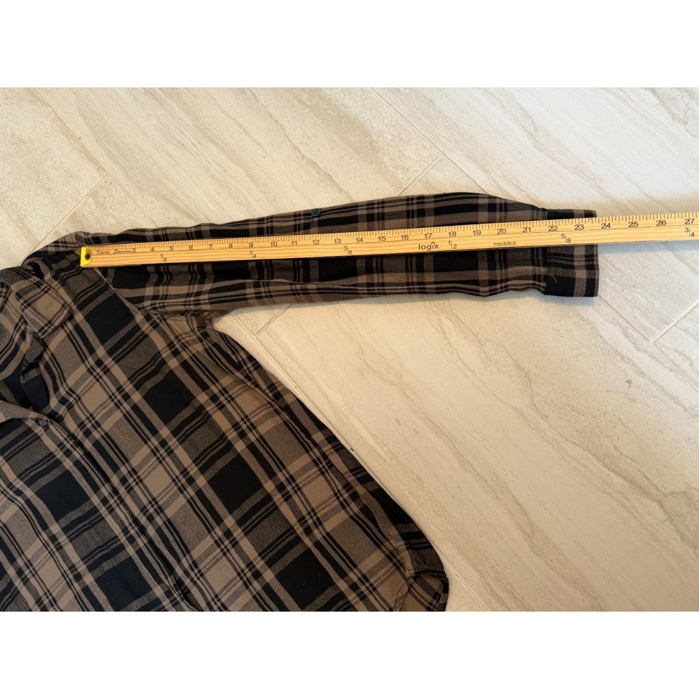 VICI S Brown Black Plaid Button Up Shirt 90s Grunge Dark Academia Fall Casual - Picture 9 of 11
